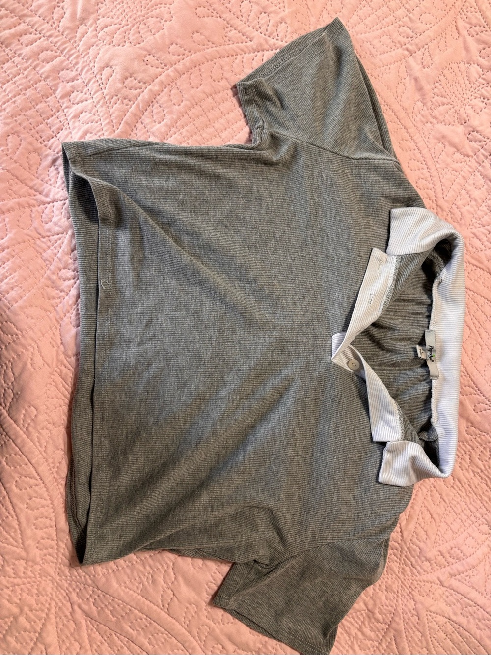 Papaya Gray Ribbed Short Sleeve Crop Polo